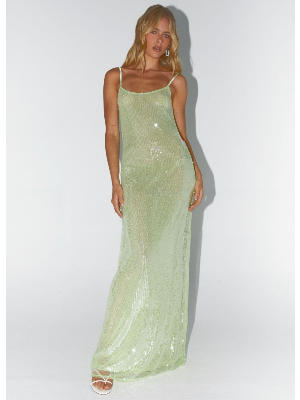 Peppermayo Mint Sequin low back cowl Maxi Formal Dress